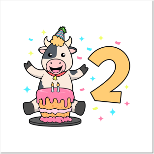 I am 2 with cow - kids birthday 2 years old Posters and Art